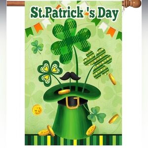 St. Patrick's Day Green Shamrock Hat Banner, 28” x 40”, thick outdoor material